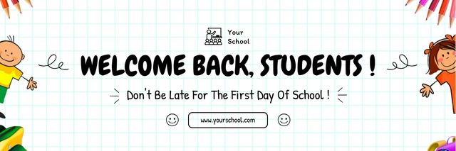 White Playful Illustration Back To School Banner Template