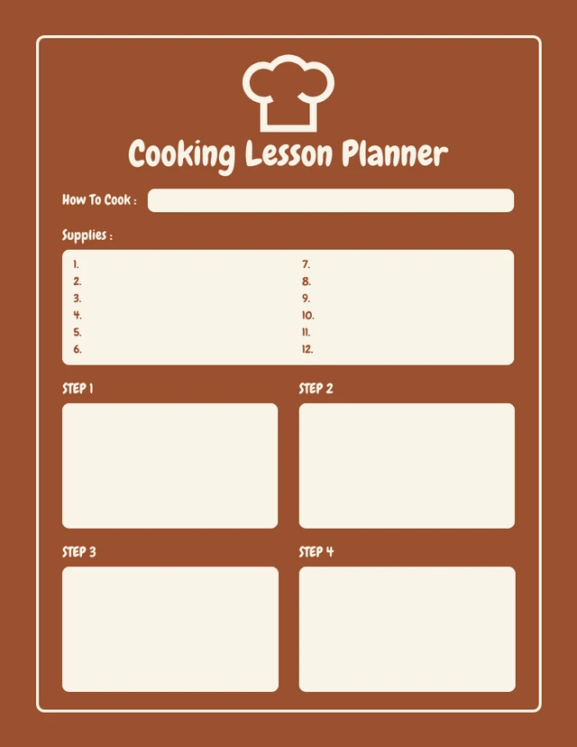 Cooking Lesson Planner Brown Monoline Template