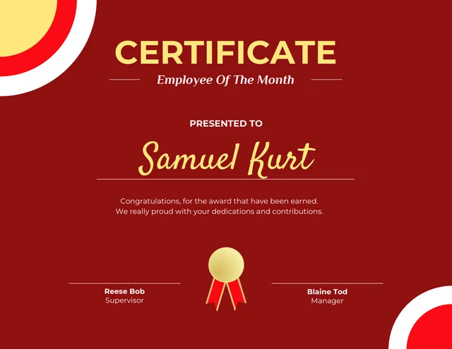 Red And Yellow Abstract Employee-Of-The-Month Certificate Template