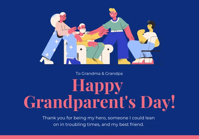 Blue And Pink Modern Illustration Happy Grandparents Day Card Template
