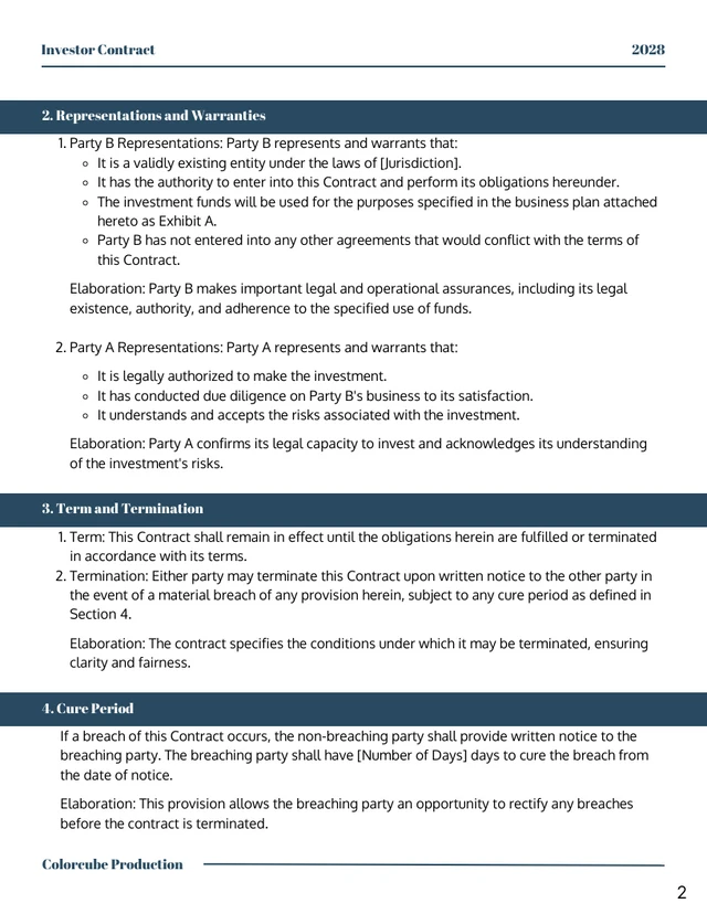 Teal and Light Blue Minimalist Investor Contract - Page 2