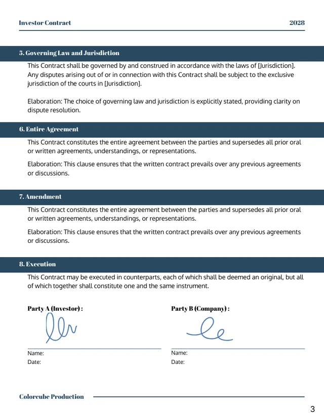 Teal and Light Blue Minimalist Investor Contract - Page 3