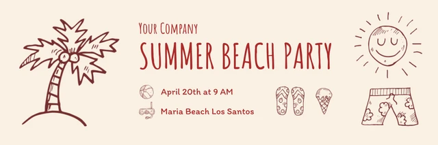 Beige Playful Illustration Summer Beach Party Holiday Banner Template