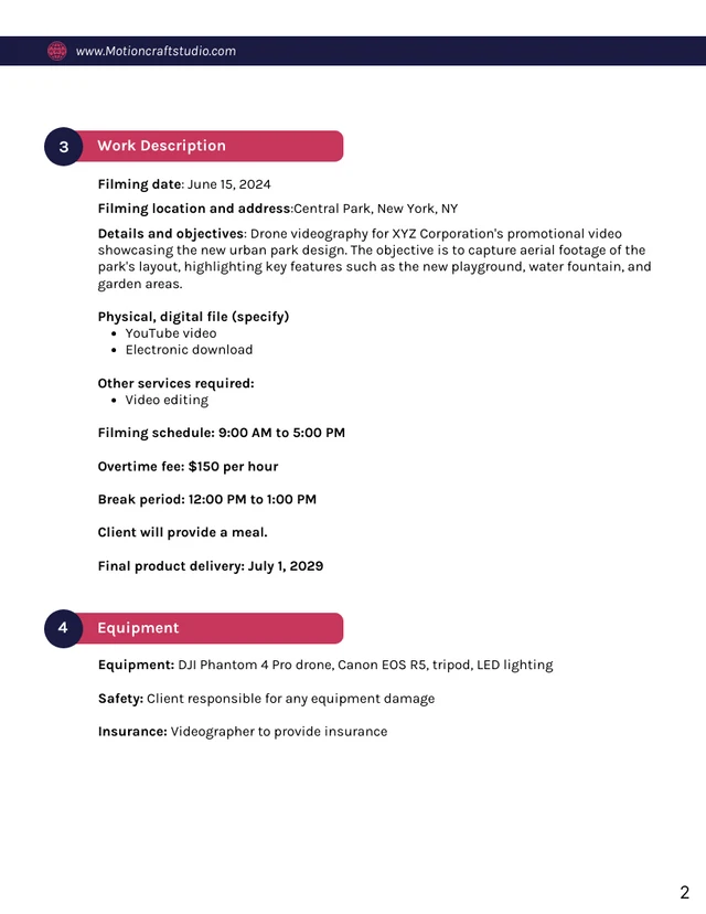 Drone Videography Contract Template - Pagina 2