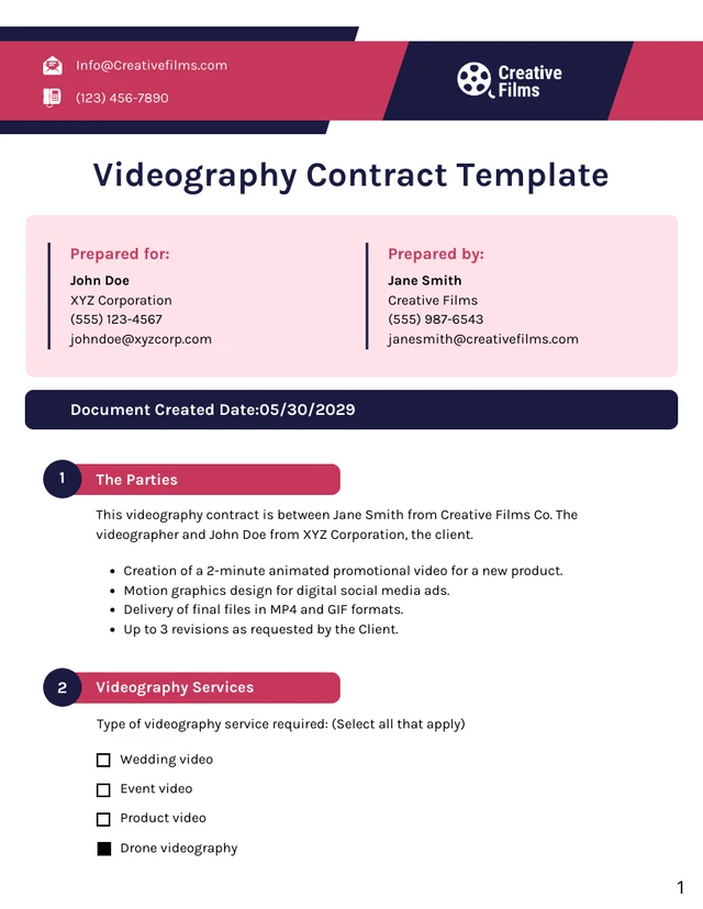 Drone Videography Contract Template - صفحة 1