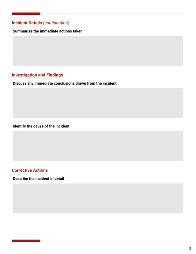 Restaurant Incident Report - Page 2