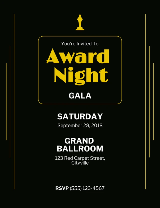 Simple Dark Yellow Award Night Gala Invitation Template