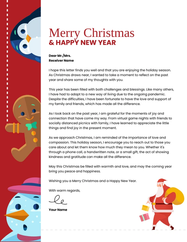 White And Red Modern Cute Illustration Merry Christmas Letterhead Template