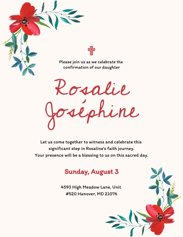 Pink And Red Floral Confirmation Invitation Template