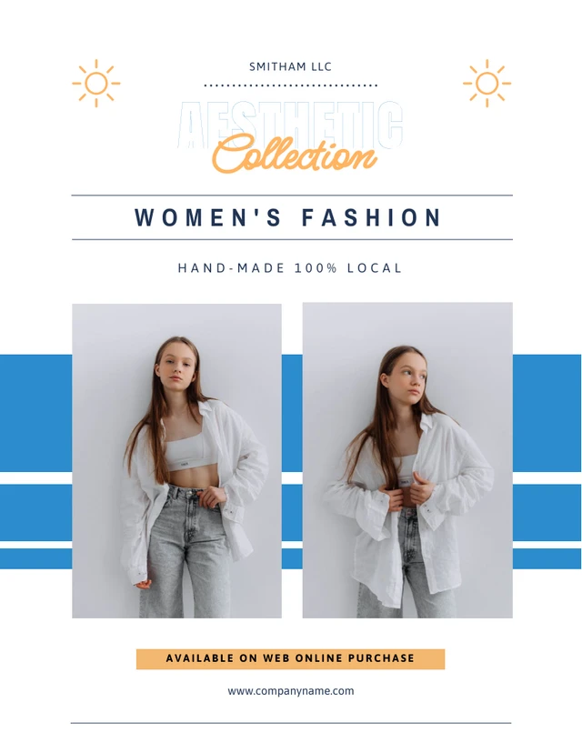Weiße und blaue minimalistische ästhetische Modekollektion-Plakatvorlage