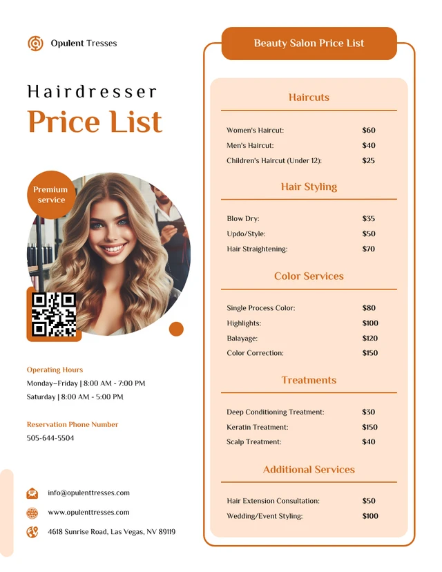 Hairdresser Price List Template