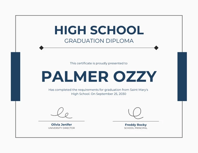 White And Navy Minimalist Diploma Certificate Template