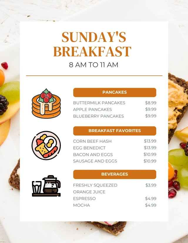 White And Brown Simple Illustration Breakfast Menu Template