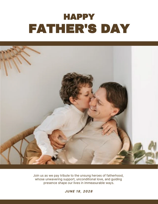 White And Brown Aesthetic Photo Happy Fathers Day Poster Template