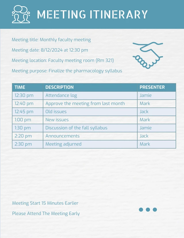 White And Blue Modern Meeting Schedule Template