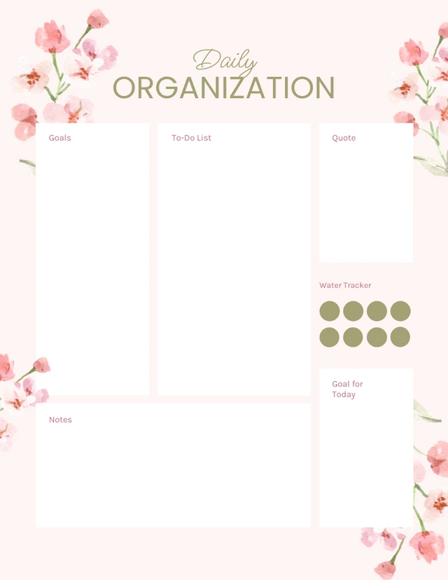 Pink and Green Floral Aesthetic Planner Template