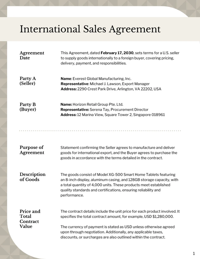 International Sales Contract Template - page 1