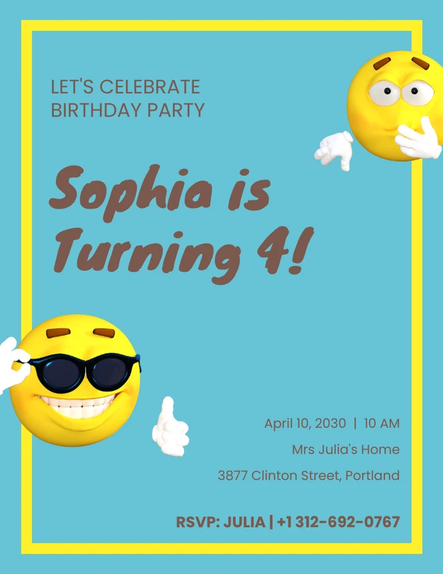 Modèle d'invitation d'anniversaire Emoji à cadre plat