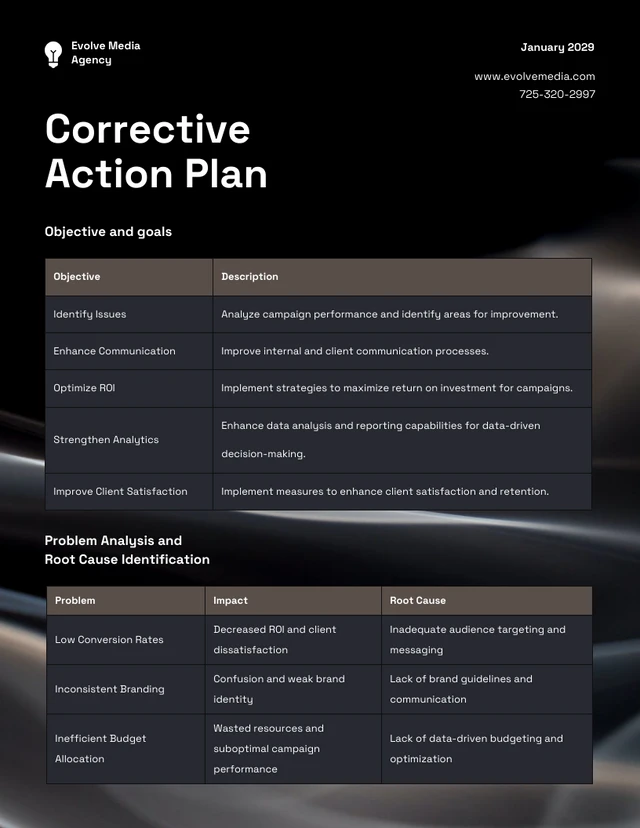 Black and Brown Gradient Corrective Action Plan Template