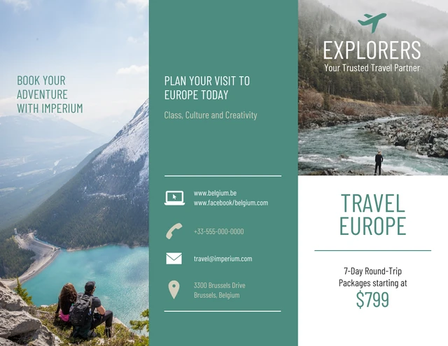Teal Europe Tourism Travel Tri Fold Brochure - Page 1