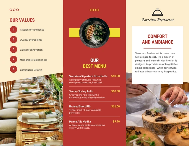 Red and Beige Minimalist Restaurant Tri-fold Brochure - Page 2