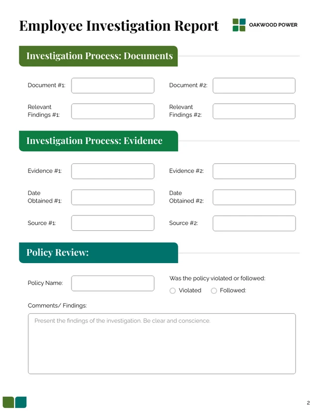 Employee Investigation Report Template - page 2