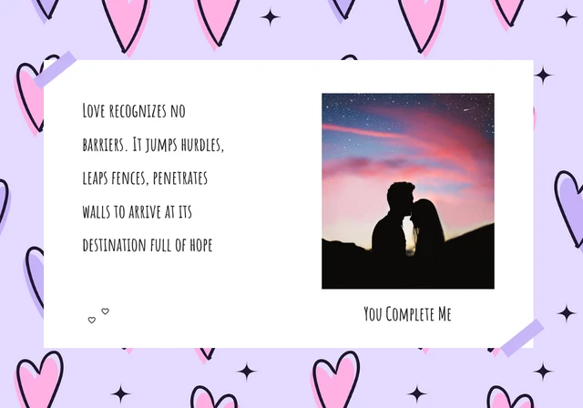 Purple Light And Pink Your Complete Me Love Card Template