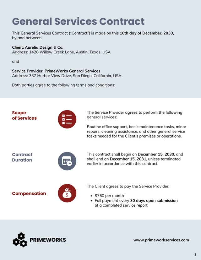 General Services Contract Template - Seite 1