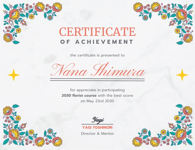 White Classic Floral Course Certificate Template