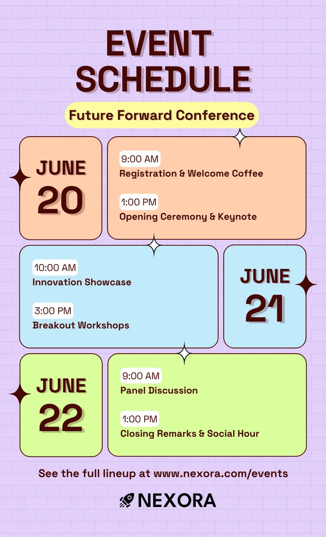 Modello di poster infografico per programma eventi