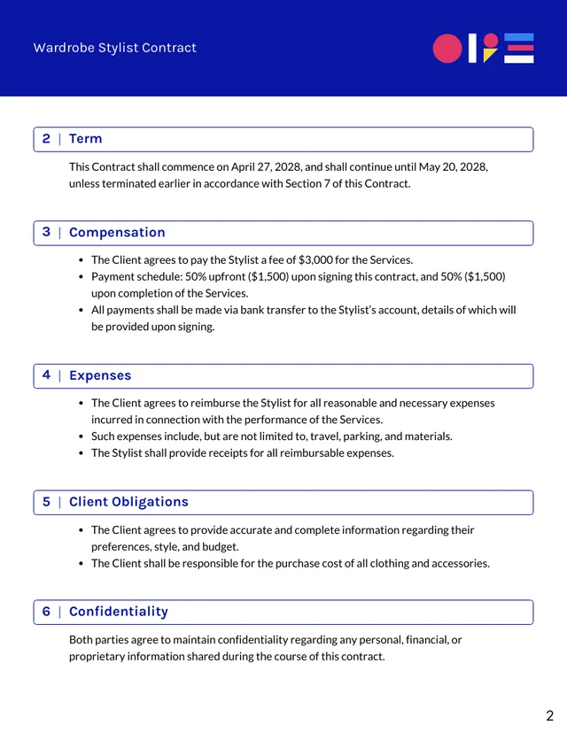 Wardrobe Stylist Stylist Contract Template - Pagina 2