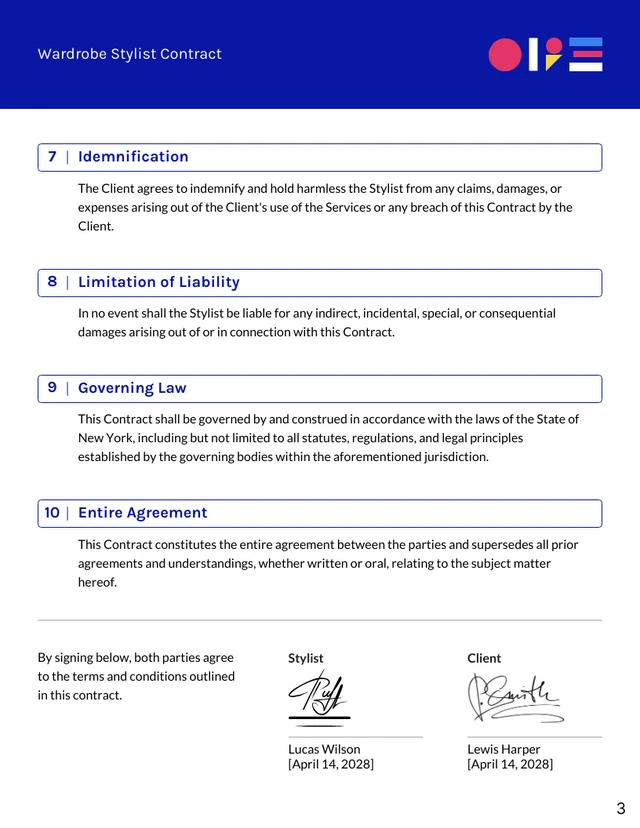 Wardrobe Stylist Stylist Contract Template - Pagina 3