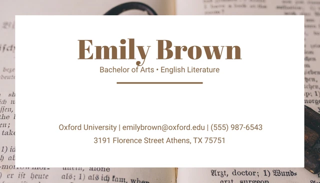 Brown Simple Aesthetic Personal Student Business Card - Page 1