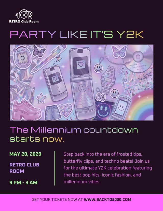 plantilla de volante para fiesta del Y2K Template Plantilla de volante para fiesta de Y2K
