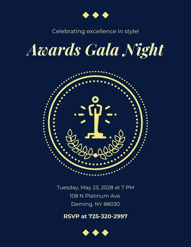 Simple Navy And Yellow Awards Night Invitation Template