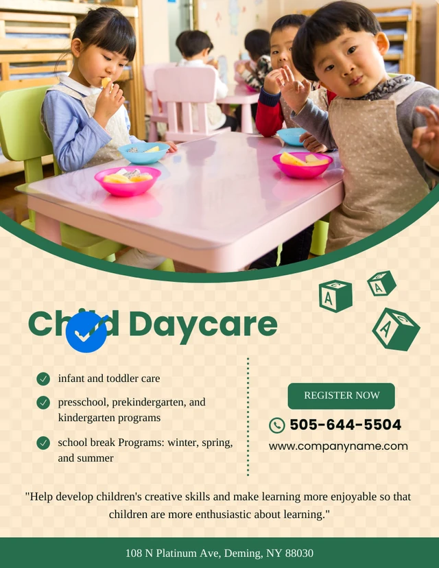 Green And Cream Simple Daycare Flayer Template