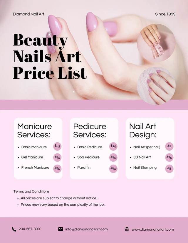 Soft Elegance Pink Nail Salon Art Price Lists Template