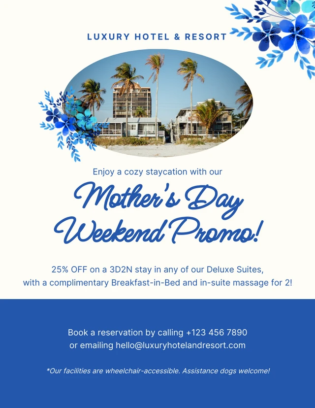 Beige und blaue minimalistische ästhetische florale Muttertags-Wochenend-Promo-Poster-Vorlage