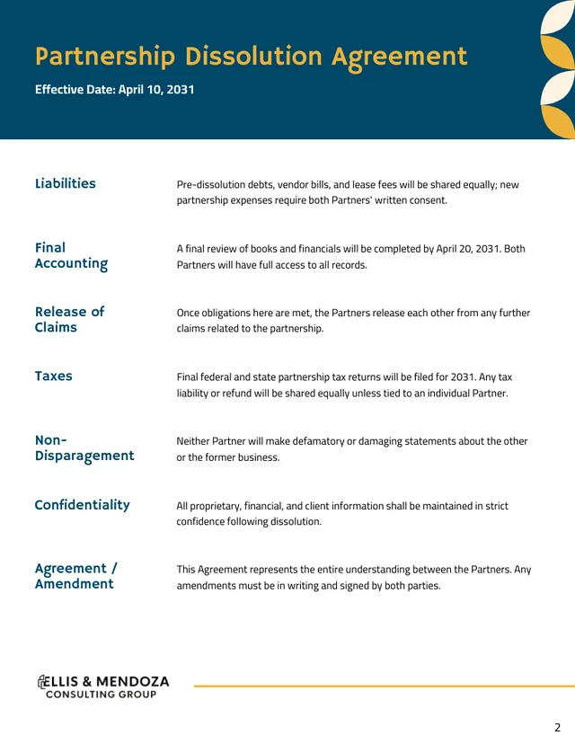 Partnership Dissolution Agreement Template - Página 2