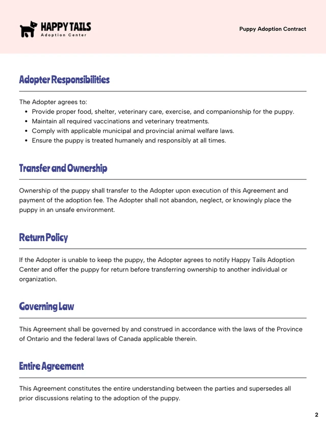 Puppy Contract Template - Página 2