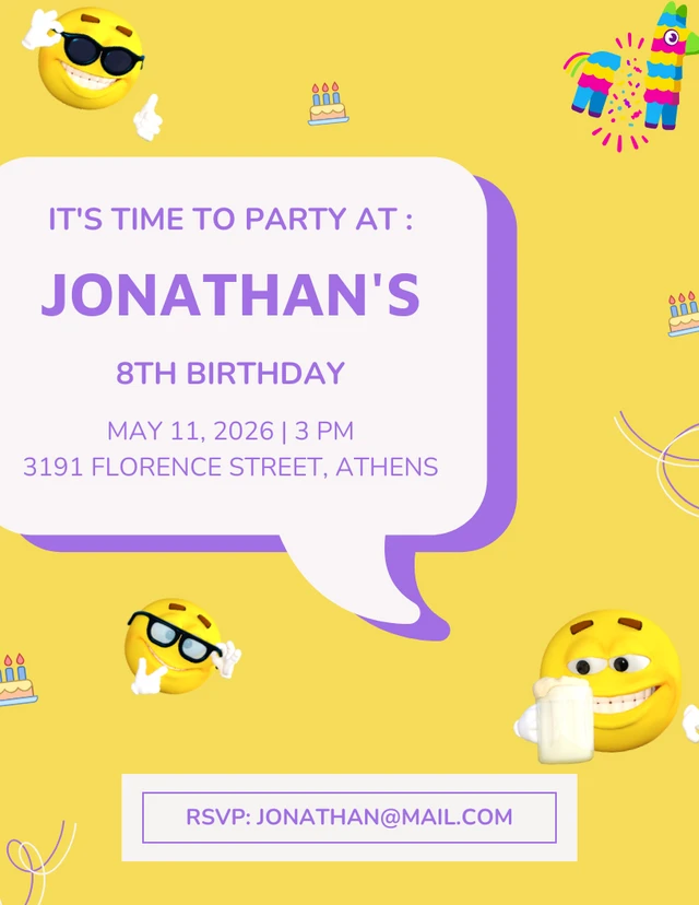 Flat Purple And Yellow Party Invitation Template
