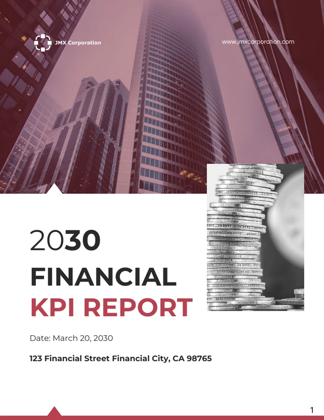Clean Red and White Financial KPI Reports - Page 1
