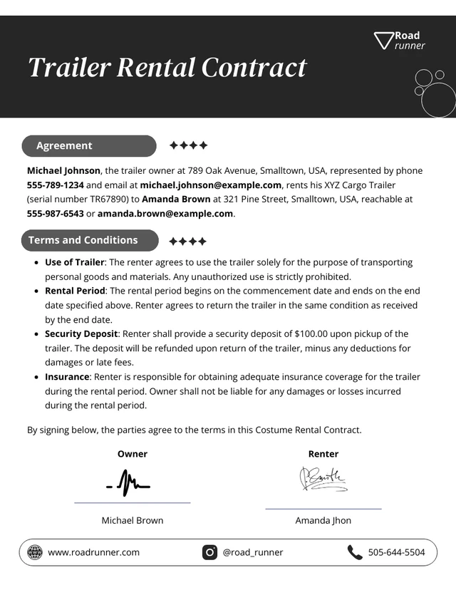 Trailer Rental Contract Template