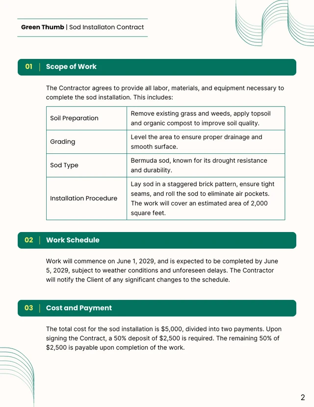 Sod Installation Contract Template - Page 2