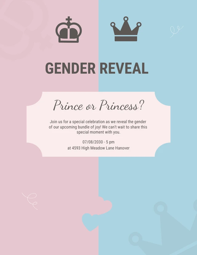 Pink and Blue Prince or Princess Gender Reveal Template