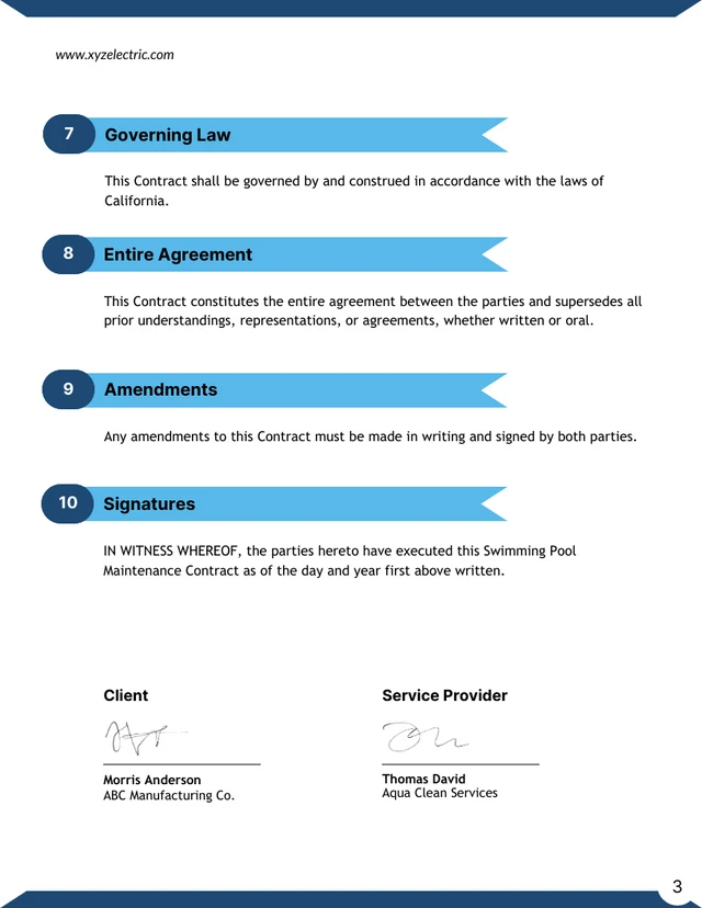 Swimming Pool Maintenance Contract Template - Page 3