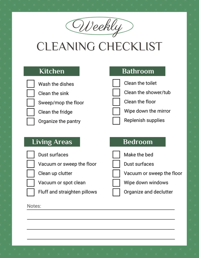 Green Simple Pattern Cleaning Checklist Template