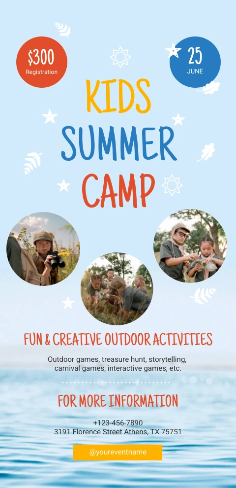 Light Blue Pastel Kids Colorful Summer Camp Event Newsletter