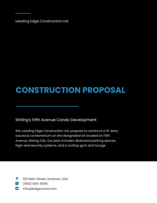 Minimalist Black And Blue Construction Proposal - page 1