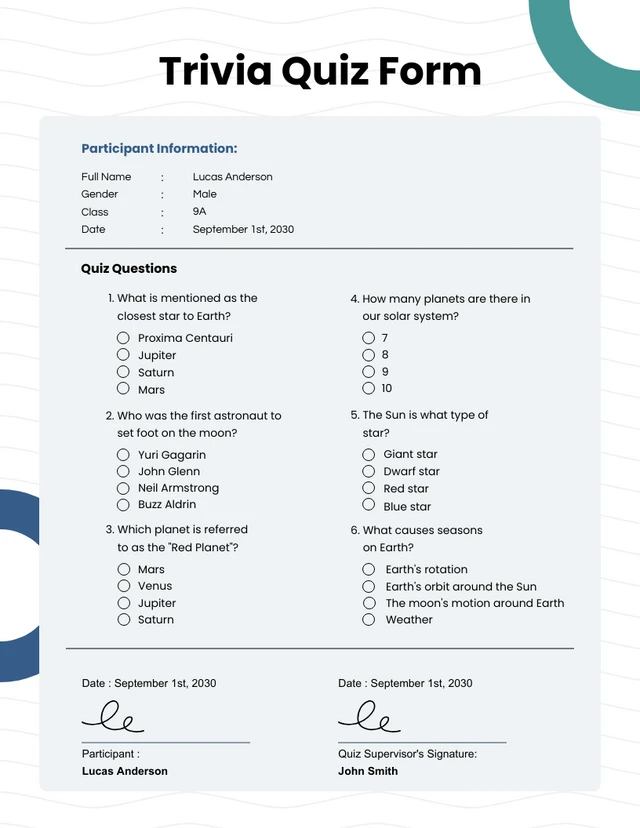 Simple White and Blue Quiz Form Template